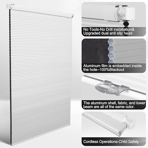 No Drill Blackout Cellular Shades - Custom Size Honeycomb Blinds
