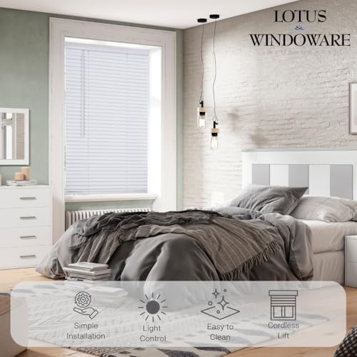 Cordless Mini Blinds 1" Vinyl Slats 35" Wide x 48" Long - White