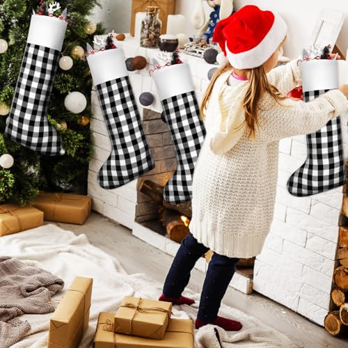 12 Pcs 34 Inch Christmas Stockings Gingham Black & White - Large Holiday Decor