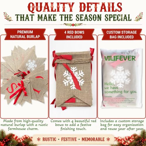VILIFEVER Happy Holidays Burlap Banner – Christmas Decor, Indoor Home