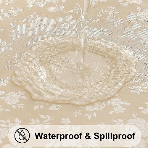 Waterproof Heavy Duty Vinyl Tablecloth, 60x84 Inch Floral Table Cover (Beige)