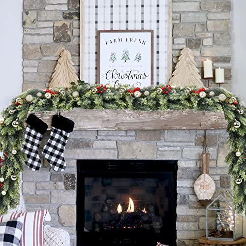 6ft Christmas Pine Garland - Fake Greenery for Mantel, Table Runner & Decor