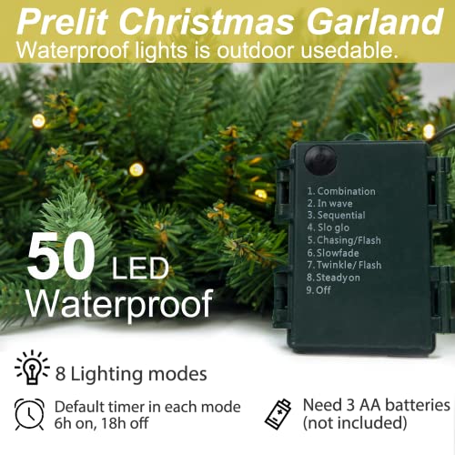 HomeKaren 9 Ft Battery-Operated Prelit Christmas Garland with 50 LED Lights, Lush Fraser Fir Style, Pineblue_battery
