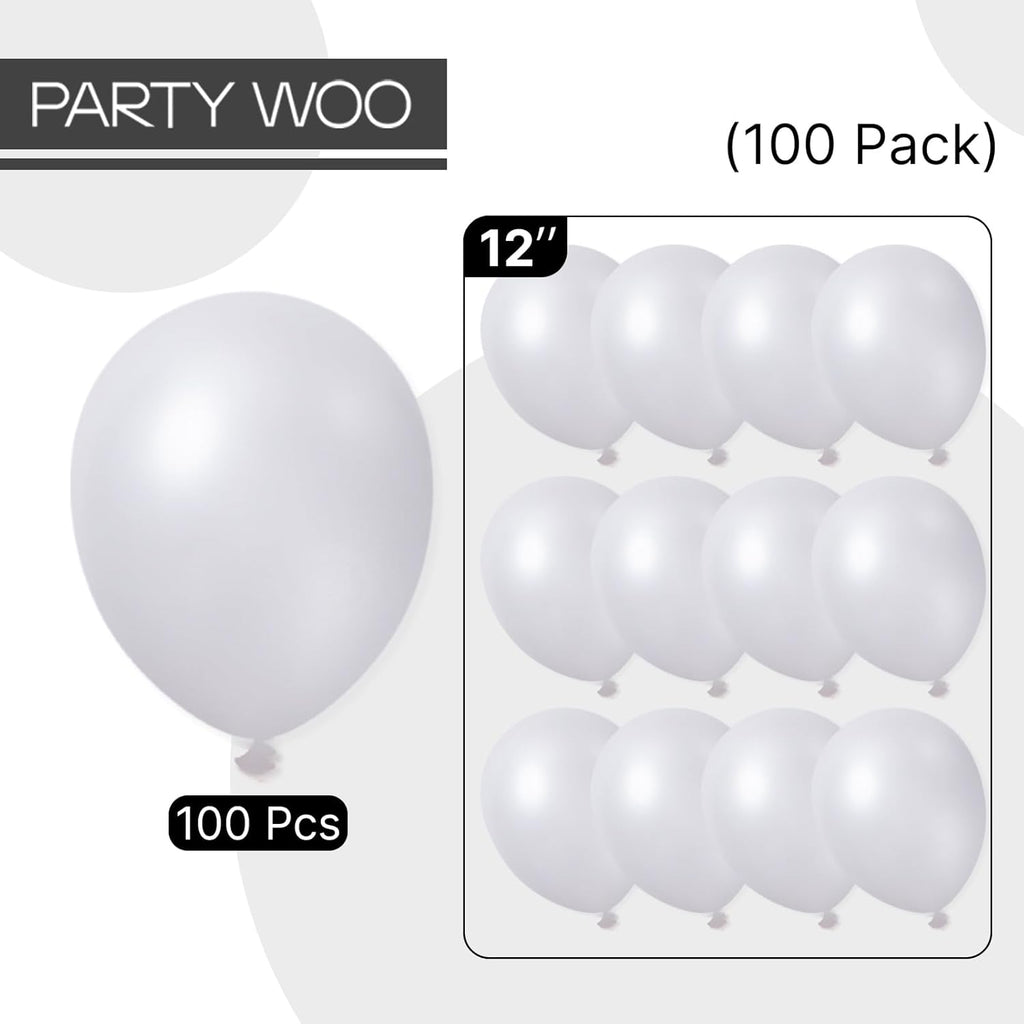 PartyWoo Pearl White Balloons - 100pcs 12-Inch Metallic Latex for Weddings, Anniversaries & Celebrations