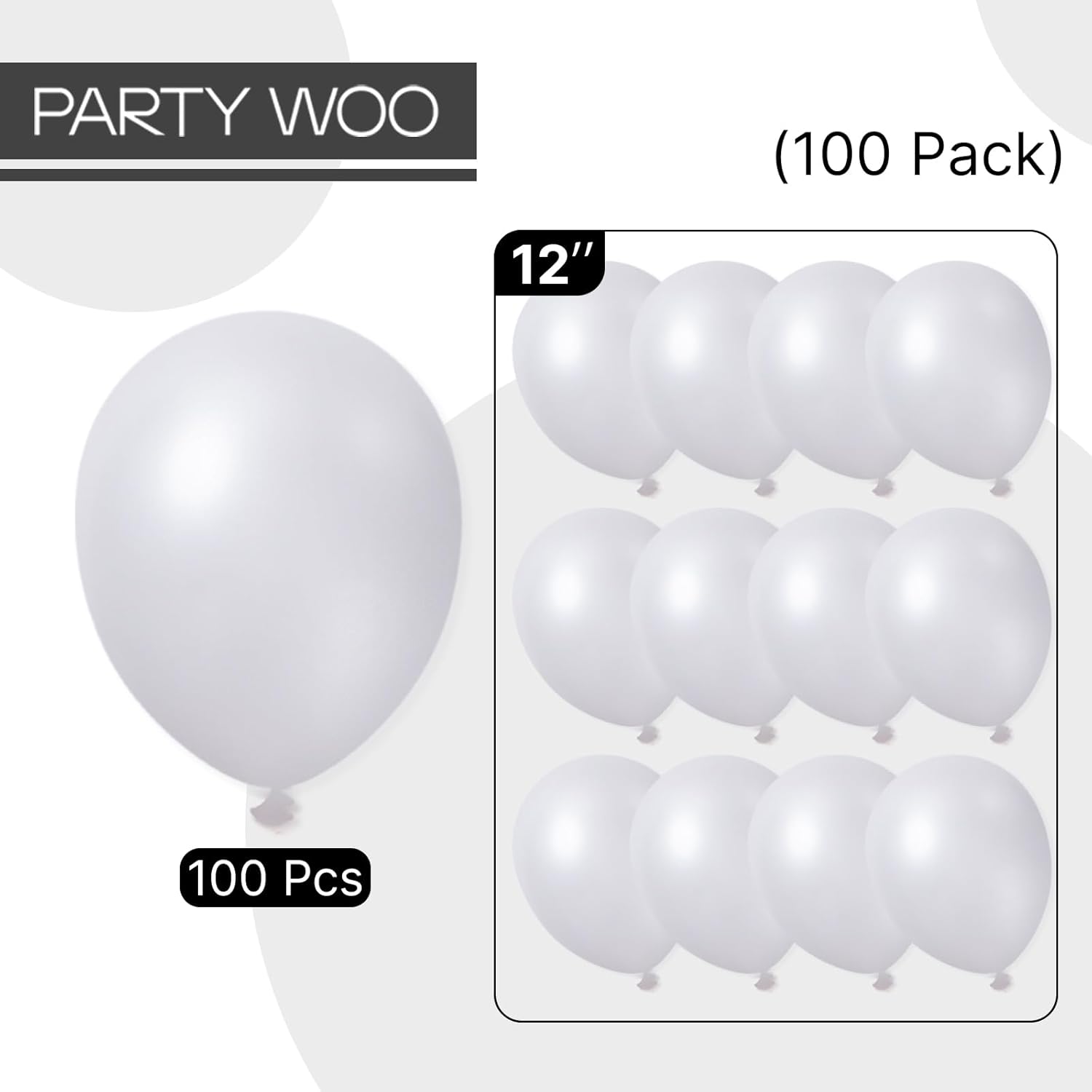 PartyWoo Pearl White Balloons - 100pcs 12-Inch Metallic Latex for Weddings, Anniversaries & Celebrations