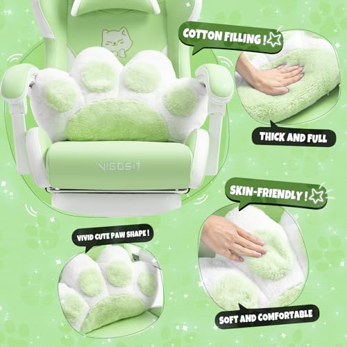 Ergonomic Cat Ear Gaming Chair with Footrest and Lumbar Support - Green