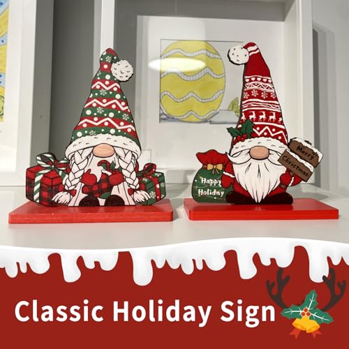 Merry Christmas Gnome Centerpiece 3Pcs Tabletop Wooden Decor – Coffee Table Indoor Xmas Gift