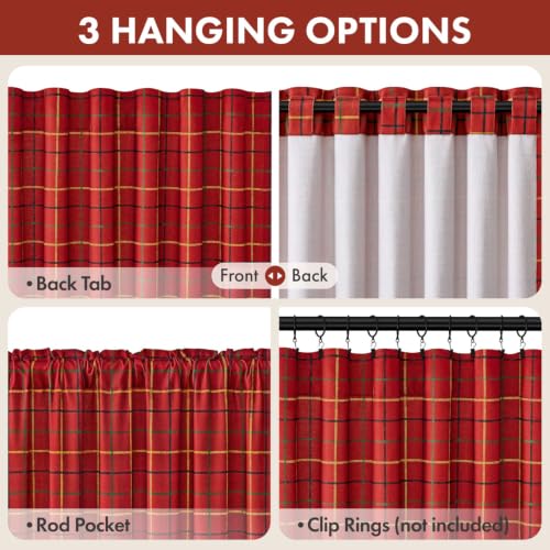 MIULEE Red Plaid Gingham Curtains 2 Panels 52W x 95L - Farmhouse Window Drapes