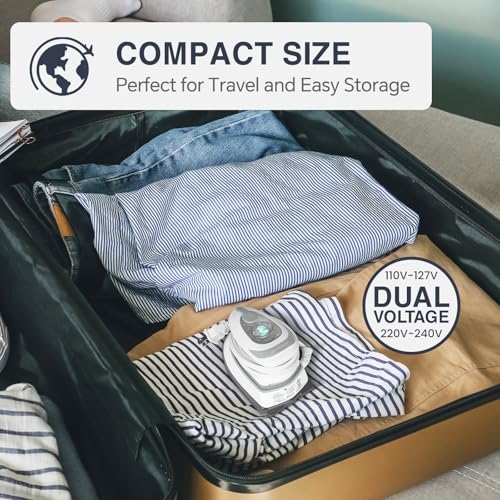 BEAUTURAL Mini Travel Steam Iron, Dual Voltage Portable Iron for Clothes, Sewing and Quilting, White