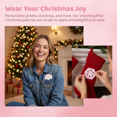 HEYTRCO 9PCS Pink Christmas Embroidered Iron-On Patches - Holiday Decor