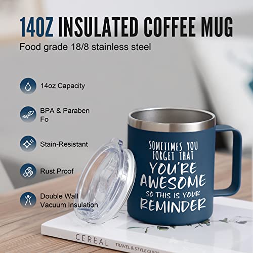 NOWWISH Navy Blue 14oz Vacuum Insulated Stainless Steel Coffee Mug - Inspirational Gift for Men, Husband, Dad, Boyfriend