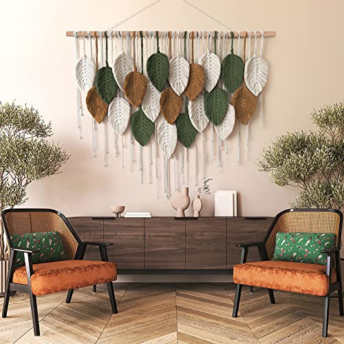 Large Macrame Wall Hanging Boho Woven Tapestry Leaf Art Decor (39" x 29.5")