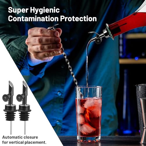 USEAMIE 2-Pack Liquor & Oil Pour Spouts with Adapters - Auto-Open/Close, Hygienic & Fast Pouring