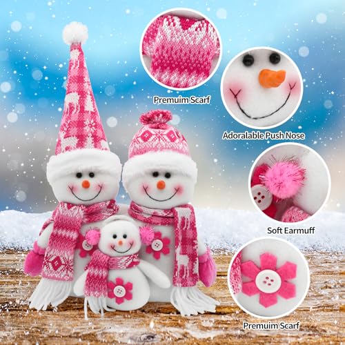 Pink Christmas Snowman Decor for Home Tabletop Tiered Tray - Festive Holiday Ornament