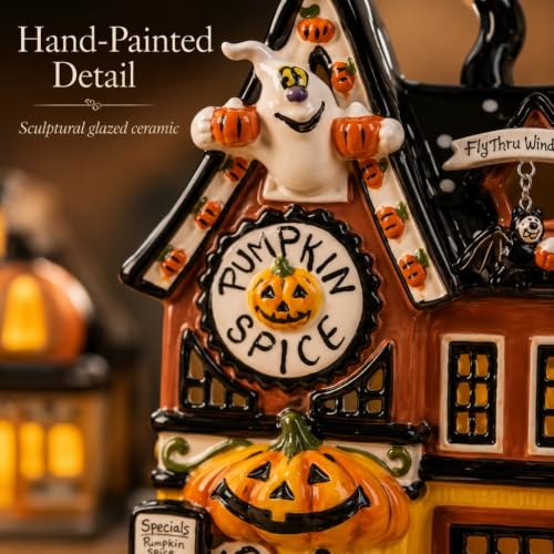 Blue Sky Clayworks Pumpkin Spice Latte Candle House - Ceramic Coffee Shop Decor, 6.25"