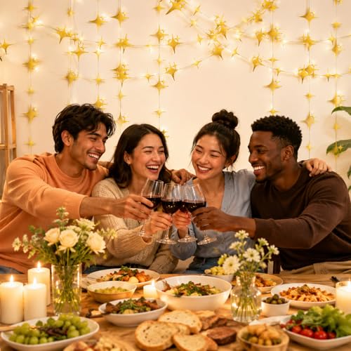 40ft Gold Star Bunting Garland for Party Decor, Pre-String Star Hanging Banner