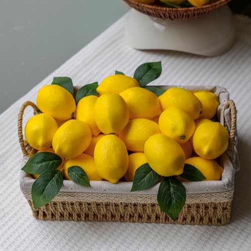 20 Pcs Artificial Lemons with Leaves - Realistic Faux Fruit Decor