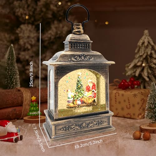 Marsyu Santa Kids Christmas Snow Globe Lantern with Music & Star Projection - Battery/USB Powered, 6H Timer, Indoor Holiday Decor