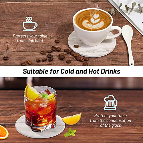 Absorbent Ceramic Drink Coasters with Holder - Set of 6, Marble Style