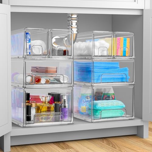 Clear Stackable Storage Drawers 2-Pack Plastic Organizer Bins