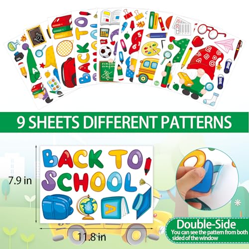 Back to School Gnome Theme Window Clings - 100 Reusable Stickers