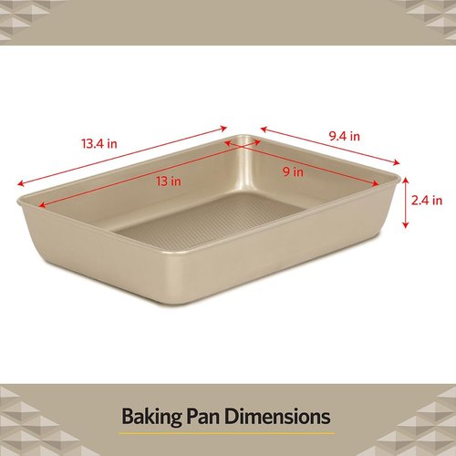 Glad Nonstick Baking Pan - Oblong Metal Dish for Cakes & Lasagna - Heavy Duty Carbon Steel, Small, Gold