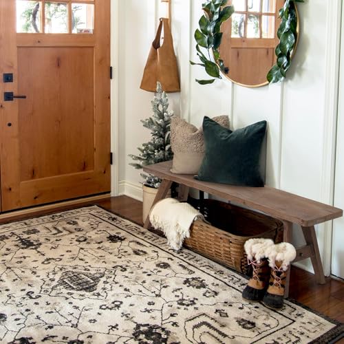 47-Inch Solid Wood Farmhouse Entryway Bench, Rustic Dining Room Seating