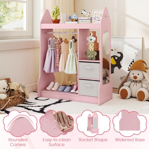 Kids Dress Up Storage Organizer with Mirror and Clothes Rack