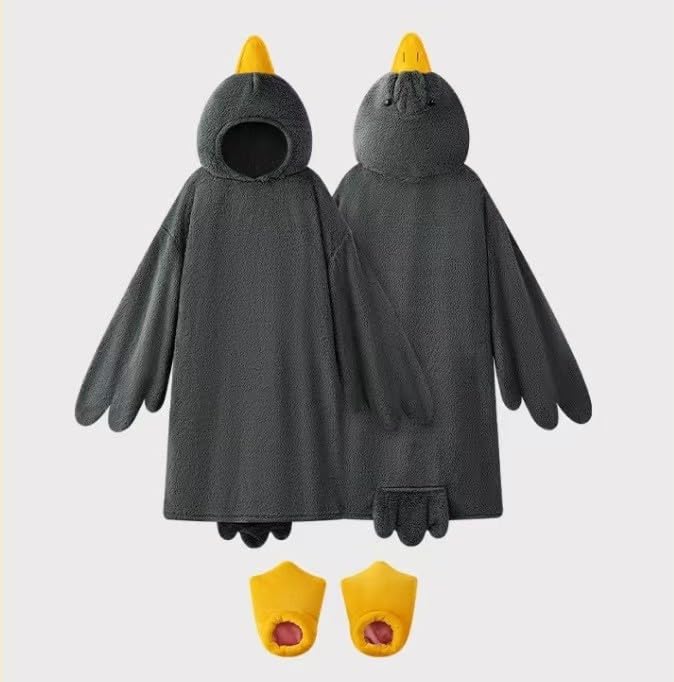 Funny Duck Onesie Pajamas for Kids and Adults with Hood and Slippers