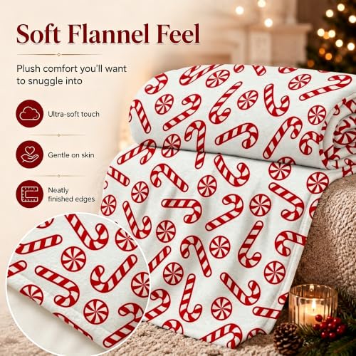 Zzkol Candy Cane Christmas Throw Blanket 50x60in - Red & White Peppermint (Candy Cane Variation)