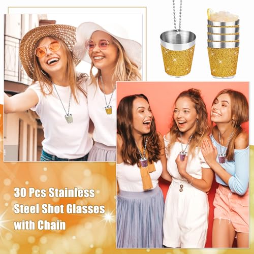 Sitroasho 30 Pcs Stainless Steel Shot Glass Necklaces 1 oz with Chains for Parties