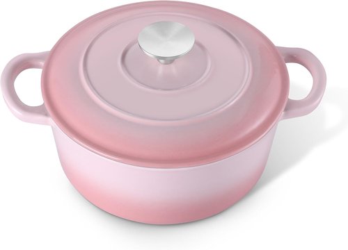 E-far 3 Qt Enameled Cast Iron Dutch Oven - Heavy Duty Nonstick Pot for Baking & Cooking | Pink
