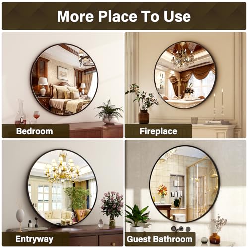 30-Inch Round Wall Mirror, Matte Black Aluminum Frame Vanity Mirror