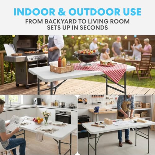 4ft Folding Utility Tables, 2-Pack Portable Indoor Outdoor Tables