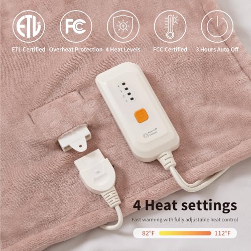 Soft Plush Heated Throw Blanket - 50"x60" Rose Dust, Adjustable Heat
