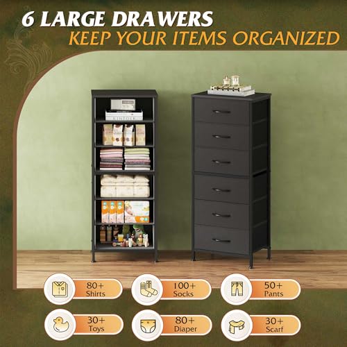 6-Drawer Tall Dresser, Vertical Fabric Storage Chest for Small Spaces