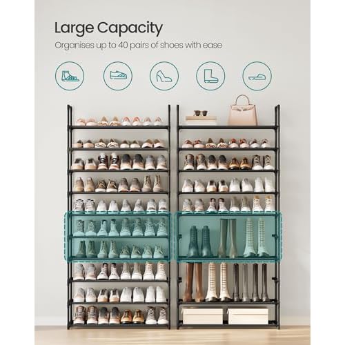 SONGMICS Shoe Rack, 10-Tier Shoe Shelf, Shoe Storage Organizer, 11 x 32.7 x 68 Inches, Metal Frame, Non-Woven Fabric Shelves, for Entryway, Bedroom, Black ULSH110BH01