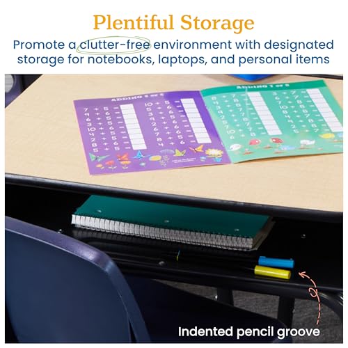 Adjustable Open Front Student Desk with Metal Storage Book Box