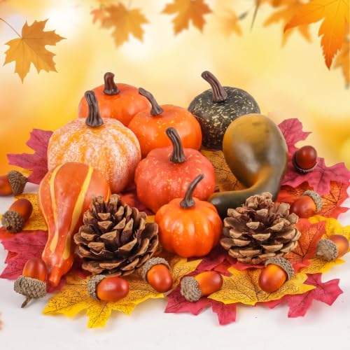 Multicolour Fall Artificial Pumpkins & Gourds Decor Set - 8 pcs Autumn Decorations