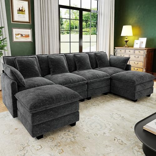 107" Modular Cloud Sectional Sofa with Ottomans, Deep Seat Couch
