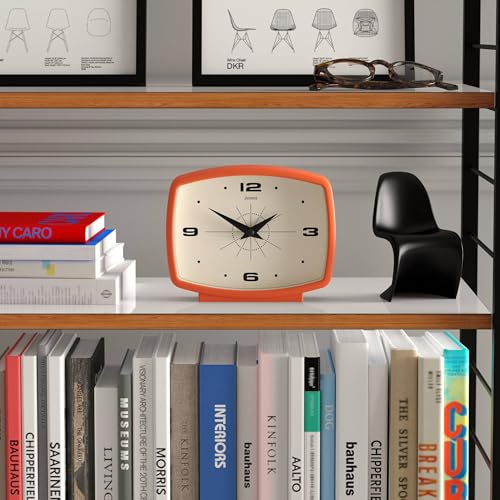 Retro Rectangular Desk Clock, Mid-Century Style Orange Table Clock