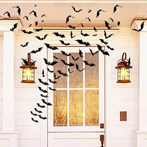 140pcs 3D Halloween Bat Wall Stickers, Reusable PVC Bat Decor for Party