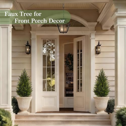 3ft Artificial Cedar Topiary Trees, Set of 2 Faux Pine Shrubs for Porch
