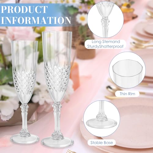 CHICERA 24 Pack White Plastic Champagne Flutes - Elegant Party Glasses