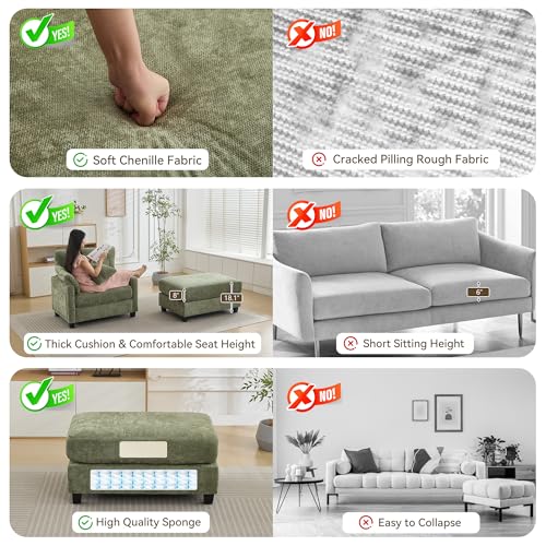 Oversized Chenille Chaise Lounge with Ottoman, Sleeper Chair for Living Room