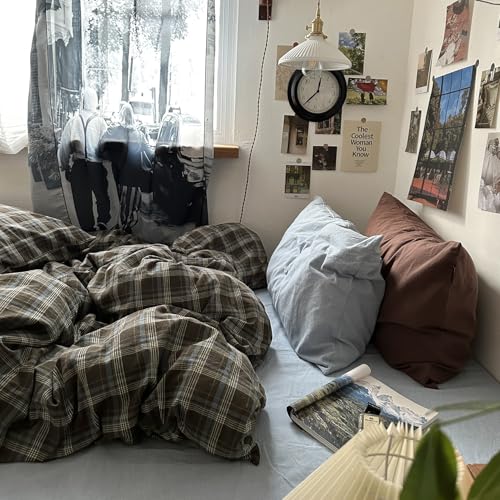 100% Washed Cotton Buffalo Plaid Duvet Cover Set - 3 Piece Full Size