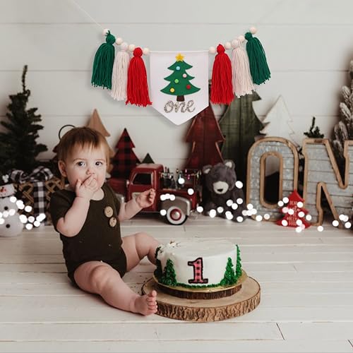BASCT Christmas 1st Birthday High Chair Banner Tassel Garland - Winter Tree Theme