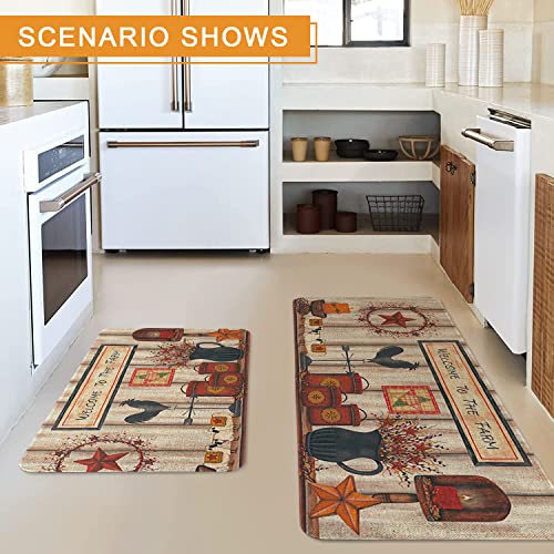 Farmhouse Rooster Kitchen Mat Set - Non-Slip Rustic Floor Rugs (2 Pack)
