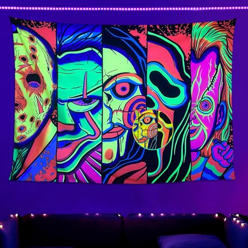 UV Reactive Blacklight Horror Face Tapestry - Trippy Glow Wall Decor