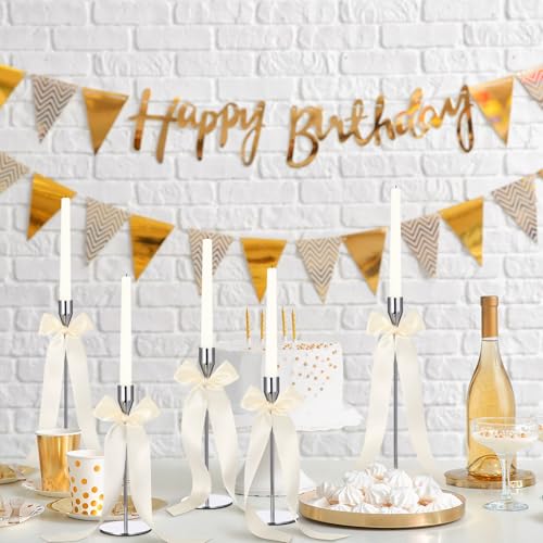 12 Pcs Ivory Candlestick Ribbon Bows - 13 Inch Self-Adhesive Pre-Tied Decor